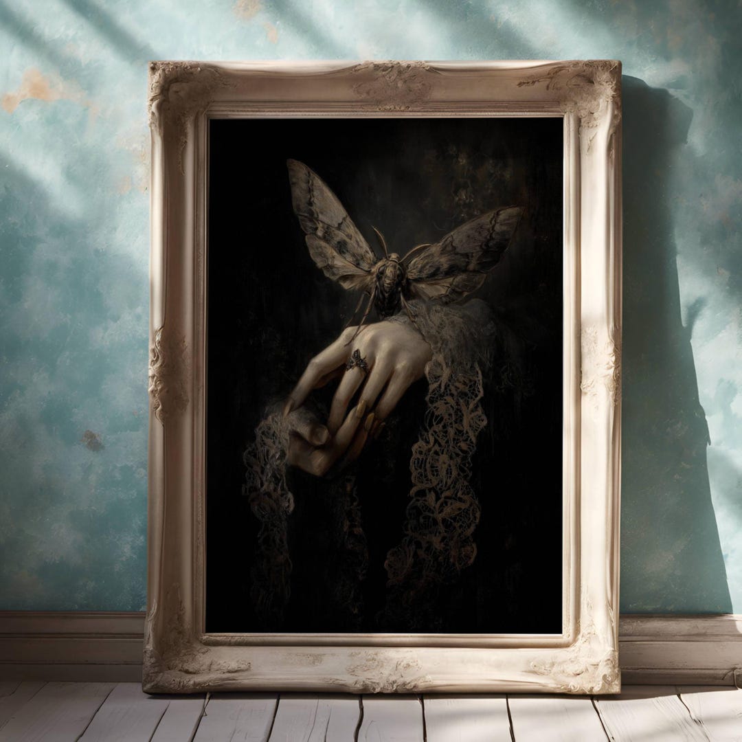 Gothic Moth Wall Art Printable, Dark Victorian Lace Hand Art Print ...