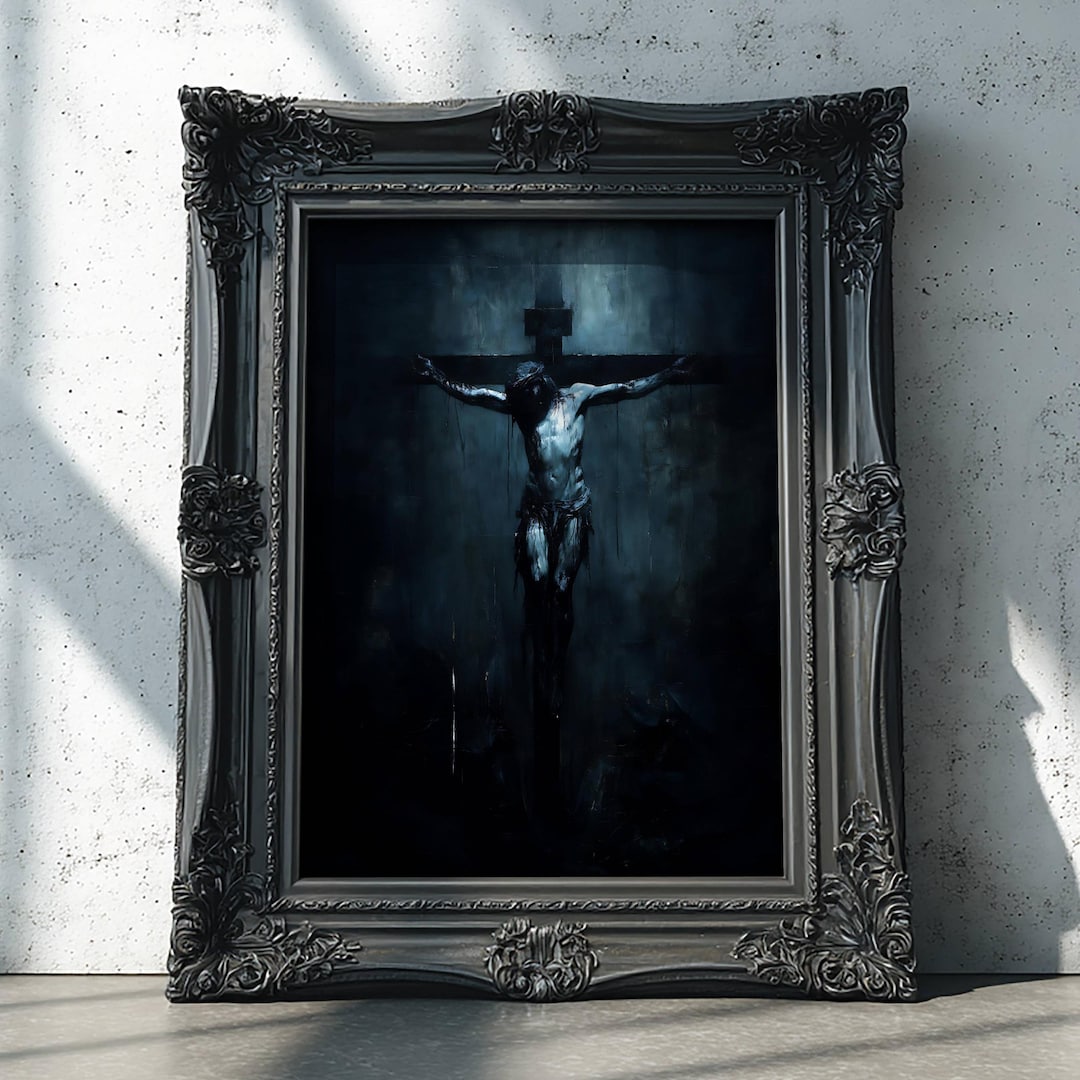 Jesus on Cross Wall Art Digital Download, Dark Christian Printable ...