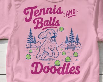 Comfort Colors Shirt, Tennis Balls and Doodles Fetch Dog Tee, Retro Graphic T-Shirt, Gift for Pet Owner, Cute Dog Mom Apparel