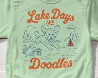 Comfort Colors Shirt, Lake Days and Doodles Summer Beach Tee, Vintage Camp Style Graphic T-Shirt, Gift for Pet Owner, Lake Life