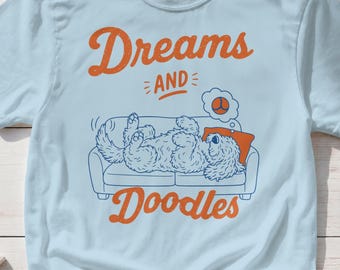 Comfort Colors Shirt, Dreams and Doodles Sleepy Dog Tee, Aesthetic Loungewear Graphic T-Shirt, Gift for Pet Owner, Dreamy Top