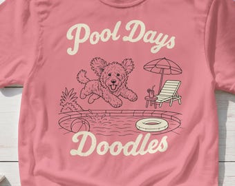 Comfort Colors Shirt, Pool Days and Doodles Summer Dog Tee, Coastal Graphic T-Shirt, Gift for Pet Owner, Vintage Dog Mom Top