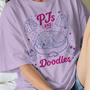 Comfort Colors Shirt, PJs and Doodles Cozy Dog Tee, Aesthetic Loungewear Graphic T-Shirt, Gift for Pet Owner, Vintage Sleepwear