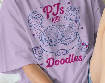 Comfort Colors Shirt, PJs and Doodles Cozy Dog Tee, Aesthetic Loungewear Graphic T-Shirt, Gift for Pet Owner, Vintage Sleepwear