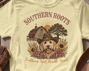 Comfort Colors Shirt, Southern Roots Doodle Dog Tee, Country Girl Gift T-Shirt, Gift for Pet Owner, Western Dog Mom Clothes
