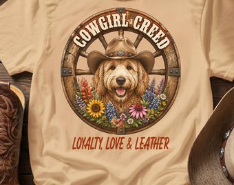 Comfort Colors Shirt, Cowgirl Creed Doodle Dog Tee, Vintage Cowgirl Art T-Shirt, Gift for Pet Owner, Western Dog Mom Clothes