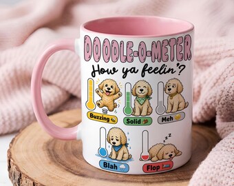 Doodle-o-meter Mug, Personalized Dog Mug, Custom Pet Mug, Goldendoodle Mug, Dog Mood Mug, Dog Mom Gift, Custom Doodle Mug