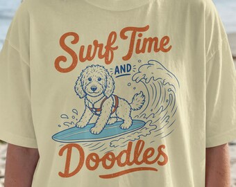 Comfort Colors Shirt, Surf Time and Doodles Beach Dog Tee, Coastal Cowgirl Top, Gift for Pet Owner, Vintage Graphic T-Shirt