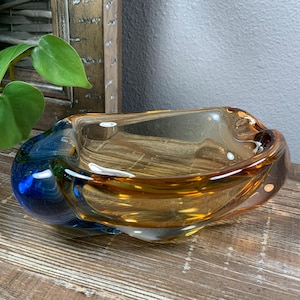 Mstisov Glassworks ROMANA Collection Biomorphic Glass Ashtray Bowl - By Hana Machovska Art Glass - Czech - Vintage Tobacciana 1950s-1960s