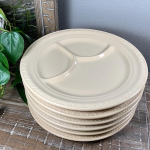 Six (6) Shenango ADOBE Tan Inca Ware BBQ / Grill Plates 3-Section Restaurant Ware - Vintage 1927-1948 - Santa Fe New Mexico Style
