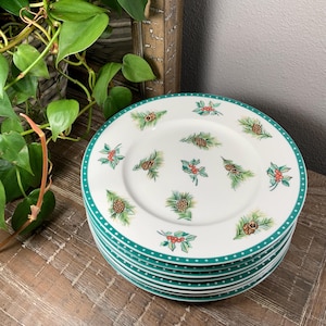 Eight (8) Mikasa CHRISTMAS WISH Salad Plates - Ultima + Fine China HK713 - Vintage 1990s