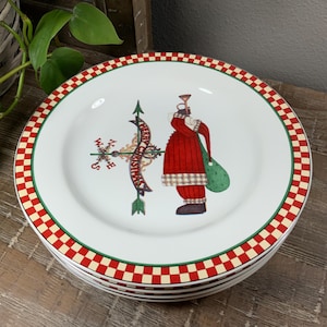 Four (4) Sakura MAGIC OF SANTA Salad Plates - Four Different Scenes - Debbie Mumm Whimsical Santa Holiday Dinnerware