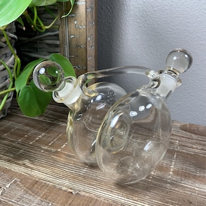Unusual Double Oil & Vinegar Connected Cruet Duo With Ground Stoppers