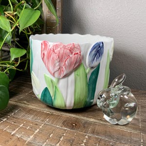Majolica Style TULIP Round Indoor Plant Holder / Jardiniere - Made In Italy for Gump’s Fine Department Store