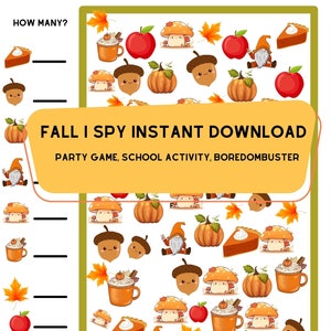 Fall I Spy Printable for Kids, classrooms, parties, games.