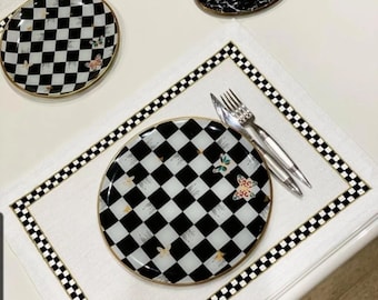 Tovagliette in lino a quadri – Tovagliette in stile rustico a quadretti, decorazioni rustiche per la cucina