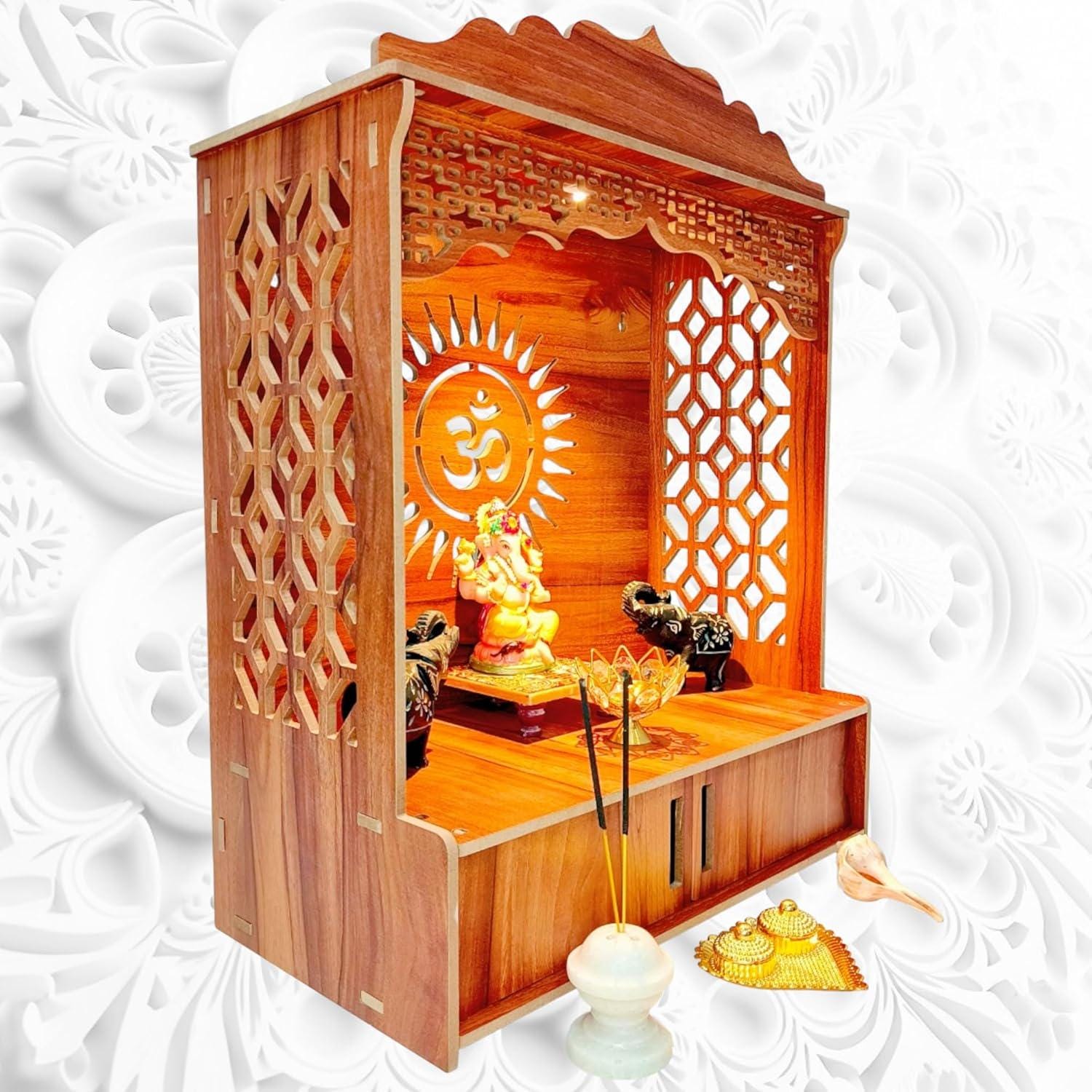 Pooja Mandir Temple mural en bois avec lumière pour la maison
