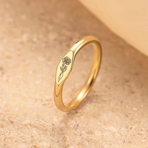 Bague fleur de naissance personnalisée, bague empilable personnalisée délicate, bijoux floraux minimalistes, demoiselle d'honneur, cadeau pour maman, fête des mères, taille US (3-12)