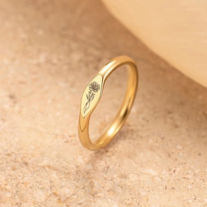 Personalized Birth Flower Ring, Dainty Custom Stacking Ring, Minimalist Floral Jewelry, Gift for Her, Bridesmaid Gift, Gift for Her
