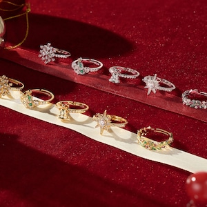 Christmas Rings - Snowflake, Christmas Tree, Bell, Star, Wreath - Gold & Silver - Holiday Jewelry Gift for Her, Black Friday