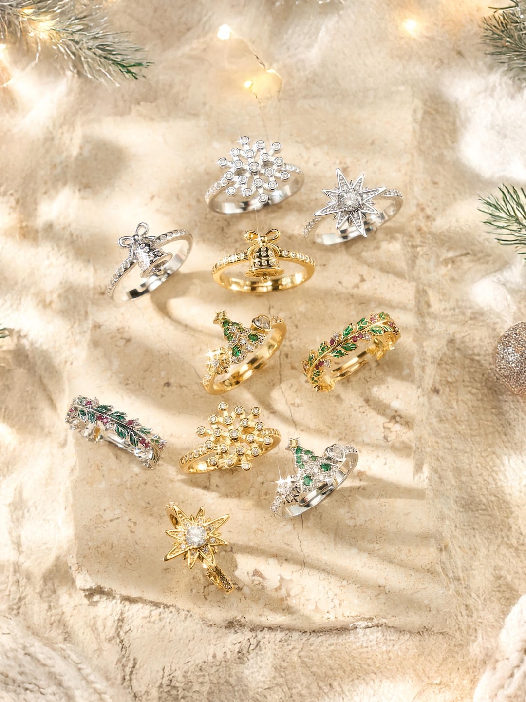 Chrsmas Rings Christmas Rings - Snowflake, Christmas Tree, Bell, Star, Wreath - Gold ...