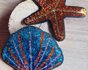 Contour Kletti Velcro Patch Set Under the Sea Glittering Shell Starfish Sequins School Bag Backpack First Day of School Schoolchild