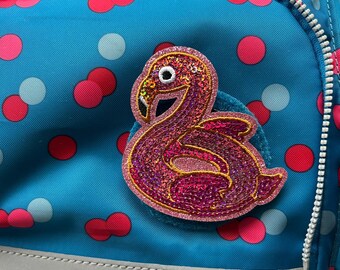 Contour Kletti Velcro Patch | Glittering Flamingo Summer Vibes Sequins | School Bag Backpack First Day of School Schoolchild