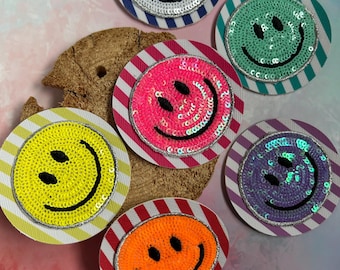 Kletti Velcro Patch | Summer feeling sparkling smiley happy sequins | Customizable | School bag backpack first day of school schoolchild
