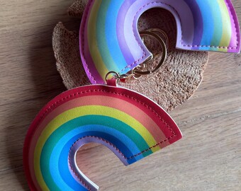 Colorful rainbow keychain made of faux leather | Colorful lucky charm | Keyring for school bag/backpack | First day of school