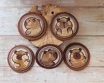 Kletti Velcro Patch | Leather Patch Cute Capybara Embroidered | School Bag Backpack Kindergarten First Day of School Schoolchild Start of School