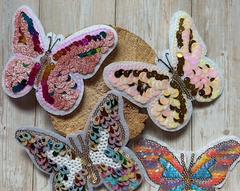 Contour Kletti Velcro Patch | Glittering Magical Butterfly Sequins | School Bag Backpack First Day of School Schoolchild