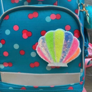 Contour Kletti Klett Patch I Bunte glitzernde Muschel Pailletten I Schulranzen Kindergarten Rucksack I Einschulung Schulkind