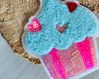 Contour Kletti Velcro Patch | Sweet glittery cupcake muffin boucle sequins | School bag backpack first day of school schoolchild