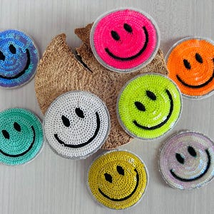 Klettie Velcro Patch I Glittering Smiley Sequins I School Bag Backpack Kindergarten Back to School School Child