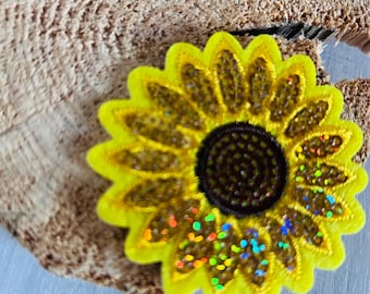 Contour Kletti Velcro Patch | Glittering Sunflower Sequins | School Bag Backpack First Day of School Schoolchild