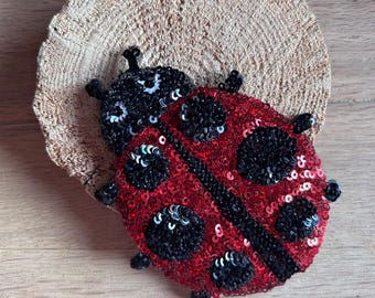 Contour Kletti Velcro Patch | Glittering Ladybug Lucky Bug Sequins | School Bag Backpack First Day of School Schoolchild