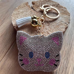 Schlüsselanhänger glitzernde süße Katze Strass I Schlüsselbund Schulranzen Rucksack I Einschulung Schulanfang Schulkind