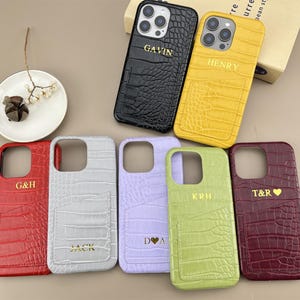 Personalized Imitation Crocodile Texture Leather IPhone Case With Card Holder, Custom iPhone 15,14,13,12,11 Pro Max Case with Initials