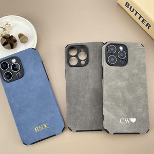Personalized Suede iPhone Case for iPhone 11 12 13 14 15 16 Pro Max Leather Phone case Gift idea for her Luxury Phone Case