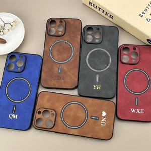 Personalized Initial Suede Elegant Magnetic Leather iPhone Case - Magsafe Shockproof Case for iPhone 11 to 16 (Pro, Max, Plus)