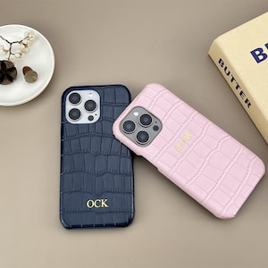 Personalized Initials Vegan Croc Leather iPhone Case For iPhone 16 15 14 13 12 11 Pro Max Plus Custom Monogram Gift For Her Him Bridesmaids