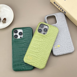 Personalized Croc Leather Phone Case Monogram iPhone Case with Initials, Embossed iPhone 11 12 13 14 15 pro max all sizes Case, Custom case