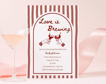 Red Stripe Bridal Shower Invitation: Elegant Parisian Theme (Digital Template)
