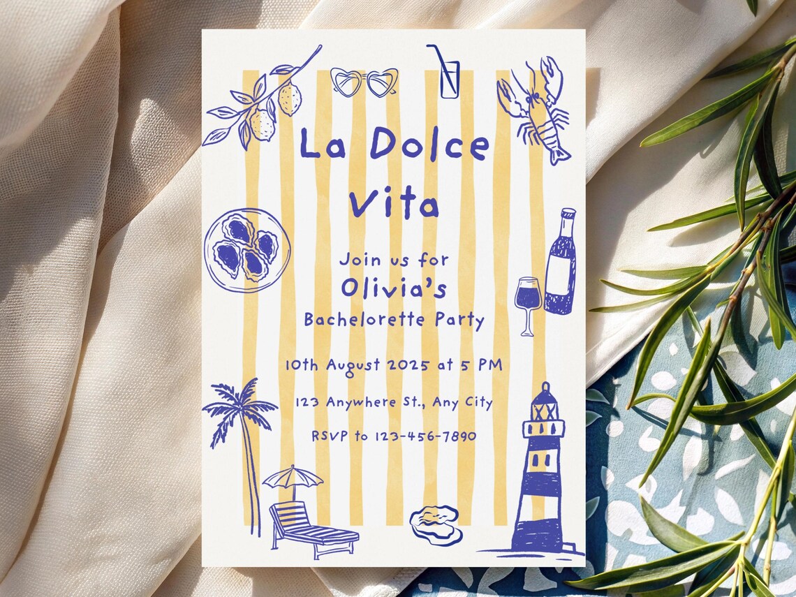 Amalfi Coast Bachelorette Party Invitation, Editable Hand Drawn Italian ...