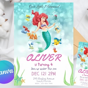Little Mermaid Birthday Invitation, Ariel Birthday Invite, Editable Mermaid Birthday Invitation, Birthday Invitation for girls Mermaid Ariel