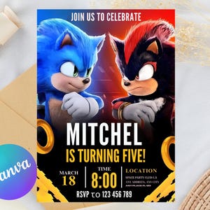Sonic Editable Birthday Invitation | Hedgehog Party Invitation Template Printable | For Boy and Girl invitation | Invite Instant Download
