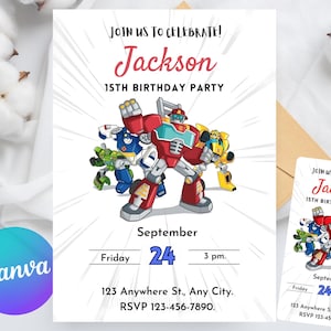 Rescue Bots Transformers Birthday Invitation Template, Birthday Party Invitations, Digital Kids Party Invite, Editable Template, Boys Invite