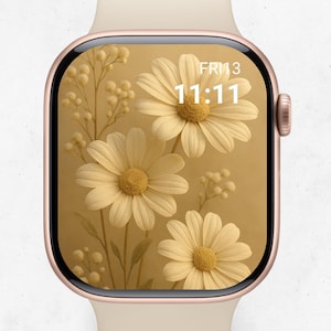 Sfondo floreale rosa crema minimale per Apple Watch, quadrante dell'orologio con margherite secche e ali di bambino, estetica botanica boho, download digitale 3D