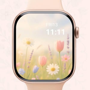 Brezza da giardino pastello Fiori selvatici pastello Orologio Sfondo morbido Margherita Tulipano Lavanda Sfondo Quadrante Apple Watch Primavera Estetica floreale
