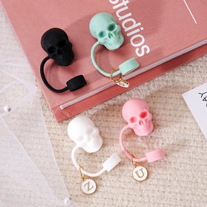 Halloween Straw Topper, Spooky Season Cup Accessories, Straw Topper, Skeleton Tumbler Straw Cover, Skeleton Straw Cover with Letter Charm
